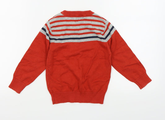 Asda George Boys Red Striped  Pullover Jumper Size 3-4 Years
