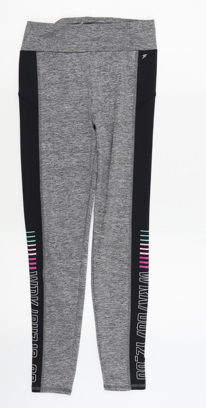 WorkOut Womens Grey   Compression Leggings Size 10 L25 in