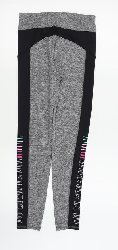 WorkOut Womens Grey   Compression Leggings Size 10 L25 in