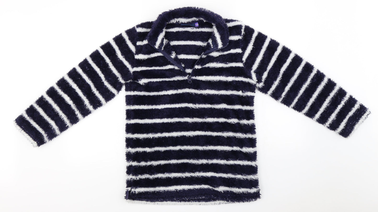 L&D Girls Blue Striped  Henley Sweatshirt Size 12-13 Years