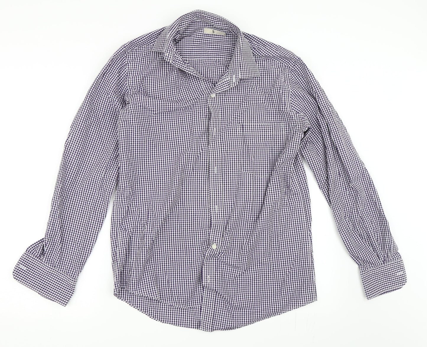 TU Mens Purple Check   Button-Up Size 15