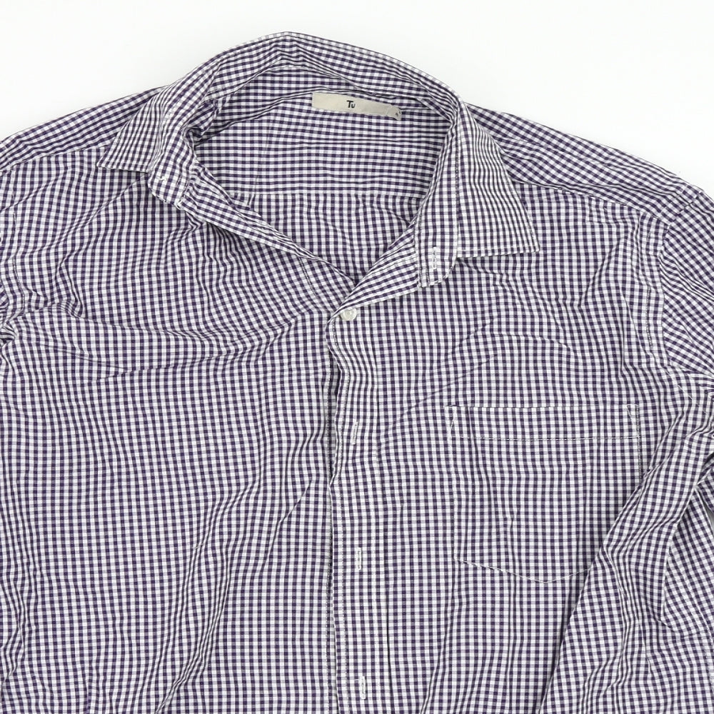 TU Mens Purple Check   Button-Up Size 15