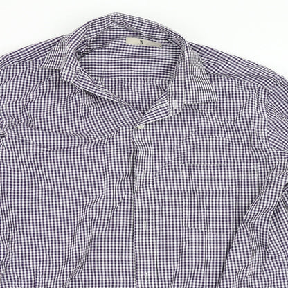 TU Mens Purple Check   Button-Up Size 15