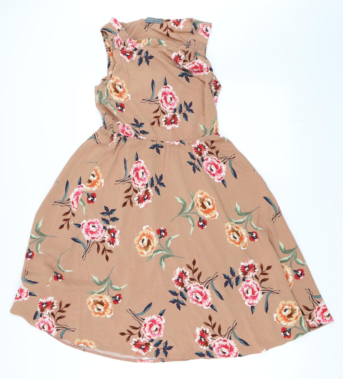 Papaya Womens Brown Floral  Skater Dress  Size 8