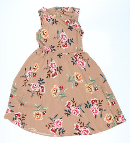 Papaya Womens Brown Floral  Skater Dress  Size 8