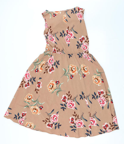 Papaya Womens Brown Floral  Skater Dress  Size 8