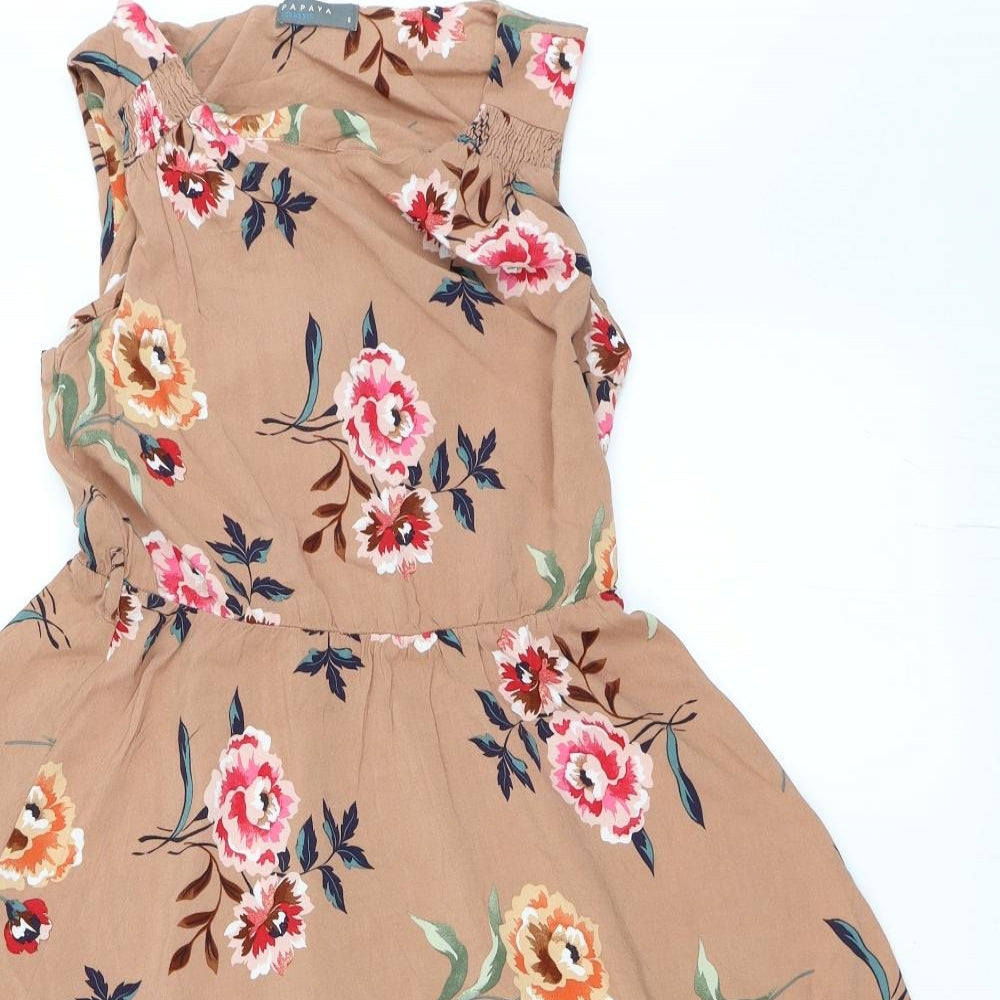 Papaya Womens Brown Floral  Skater Dress  Size 8