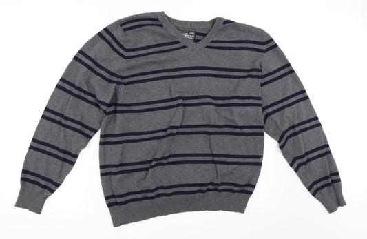 Cedar Wood State Mens Grey Striped  Pullover Jumper Size 2XL