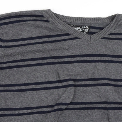 Cedar Wood State Mens Grey Striped  Pullover Jumper Size 2XL