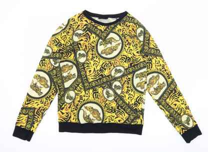 Topshiop Womens Yellow Geometric Jersey Pullover Sweatshirt Size 10  - Tiger