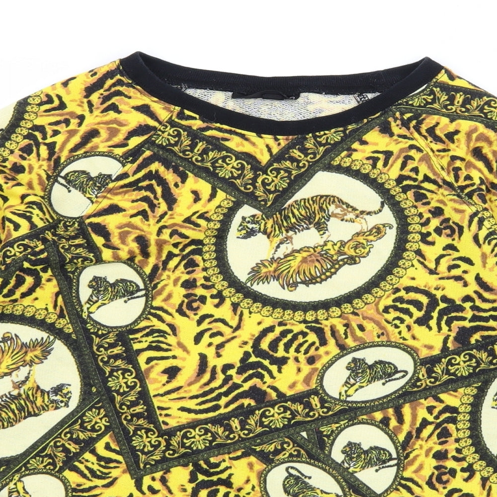 Topshiop Womens Yellow Geometric Jersey Pullover Sweatshirt Size 10  - Tiger