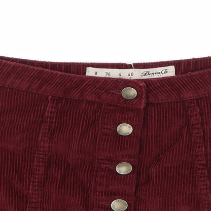 Denim & Co. Womens Red  Corduroy A-Line Skirt Size 8