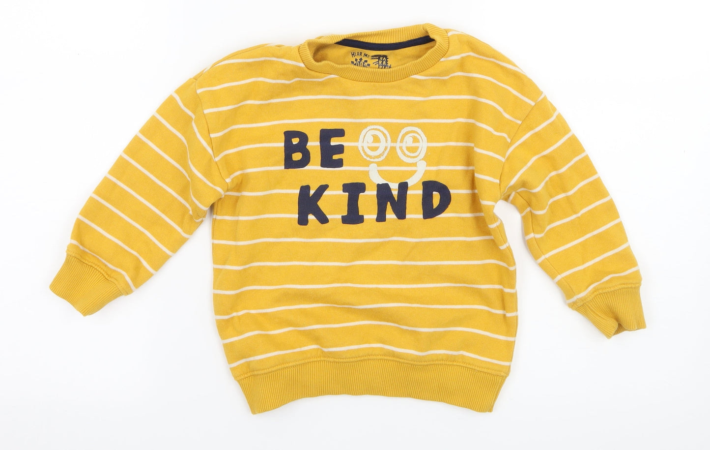 F&F Boys Yellow Striped Jersey Pullover Sweatshirt Size 2-3 Years  - Be Kind