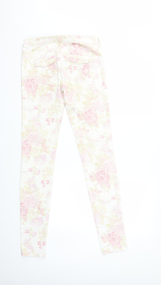 River Island Womens White Floral Denim Skinny Jeans Size 10 L31 in