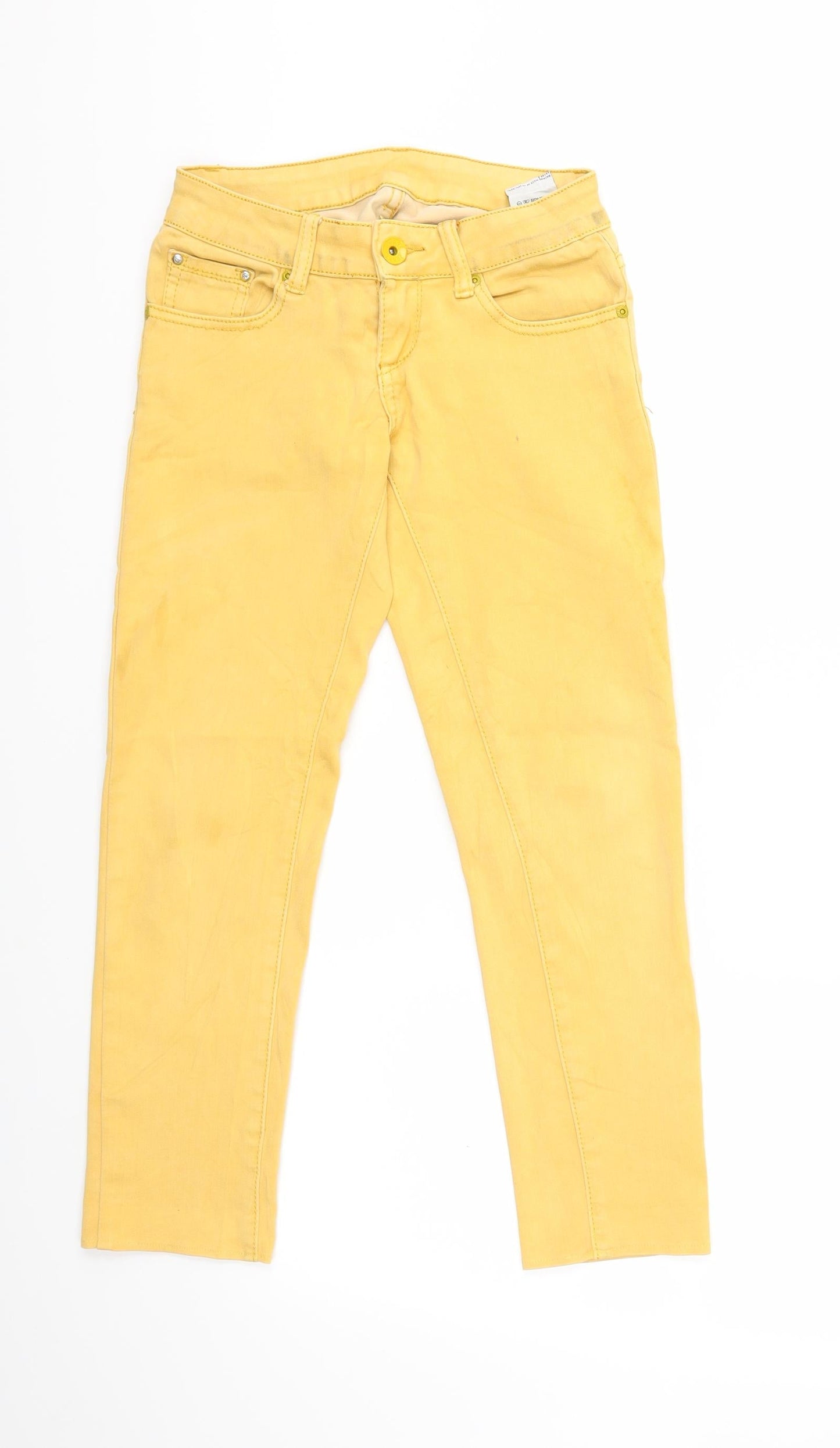 Womens UK Size XS Preworn Regular Fit Skinny Yellow Jeans