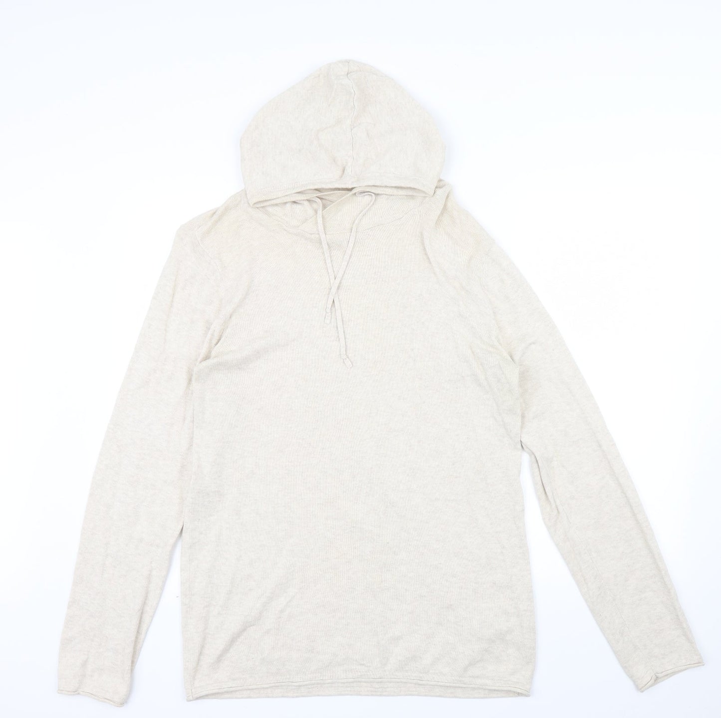 H&M Womens Beige   Pullover Hoodie Size M  - hood an tie cord