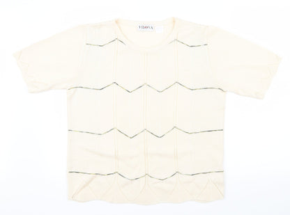 Vilona Womens Beige Geometric  Pullover Jumper Size 14