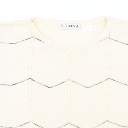 Vilona Womens Beige Geometric  Pullover Jumper Size 14