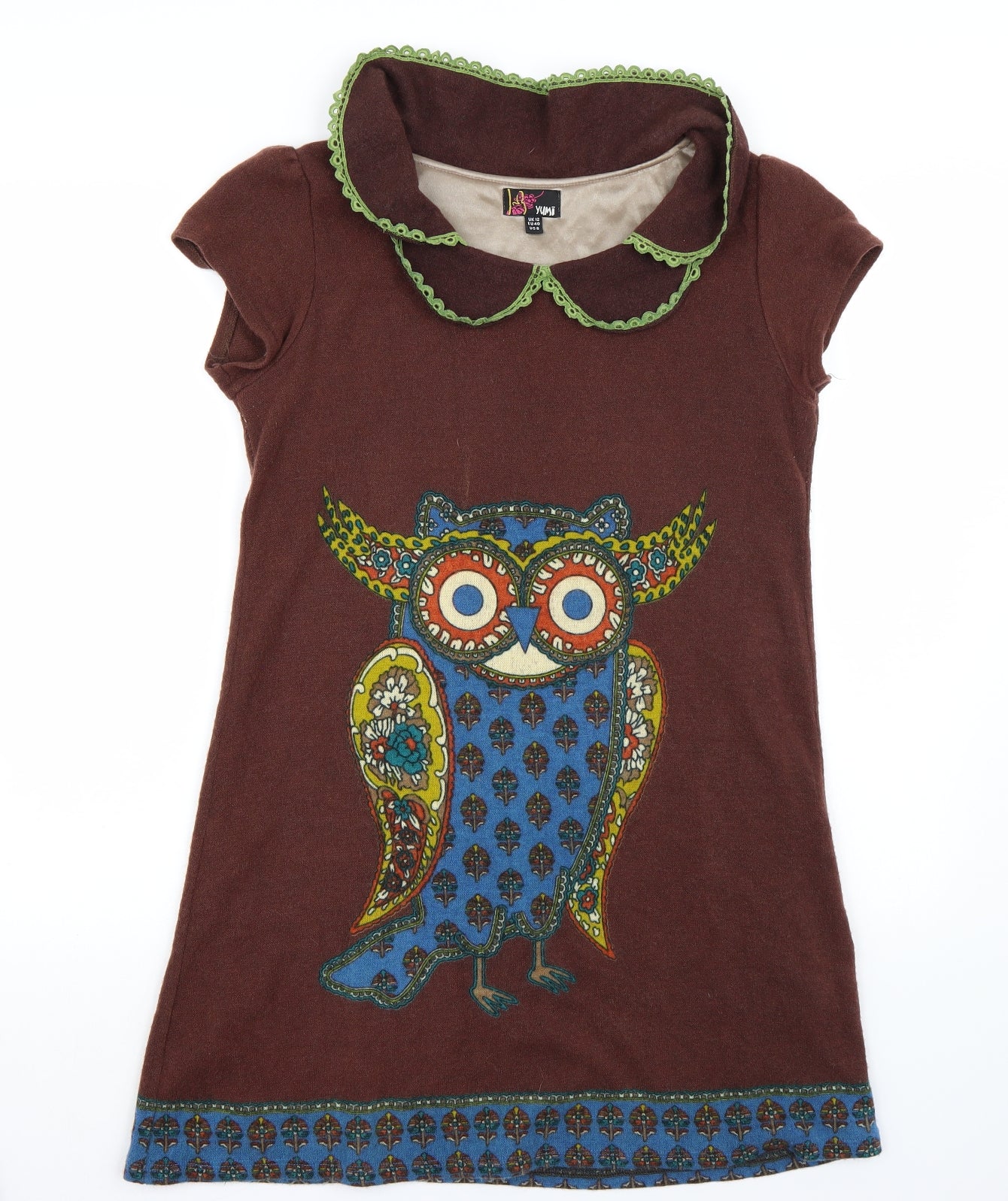 Womens UK Size 12 Yumi Brown Basic T-Shirt