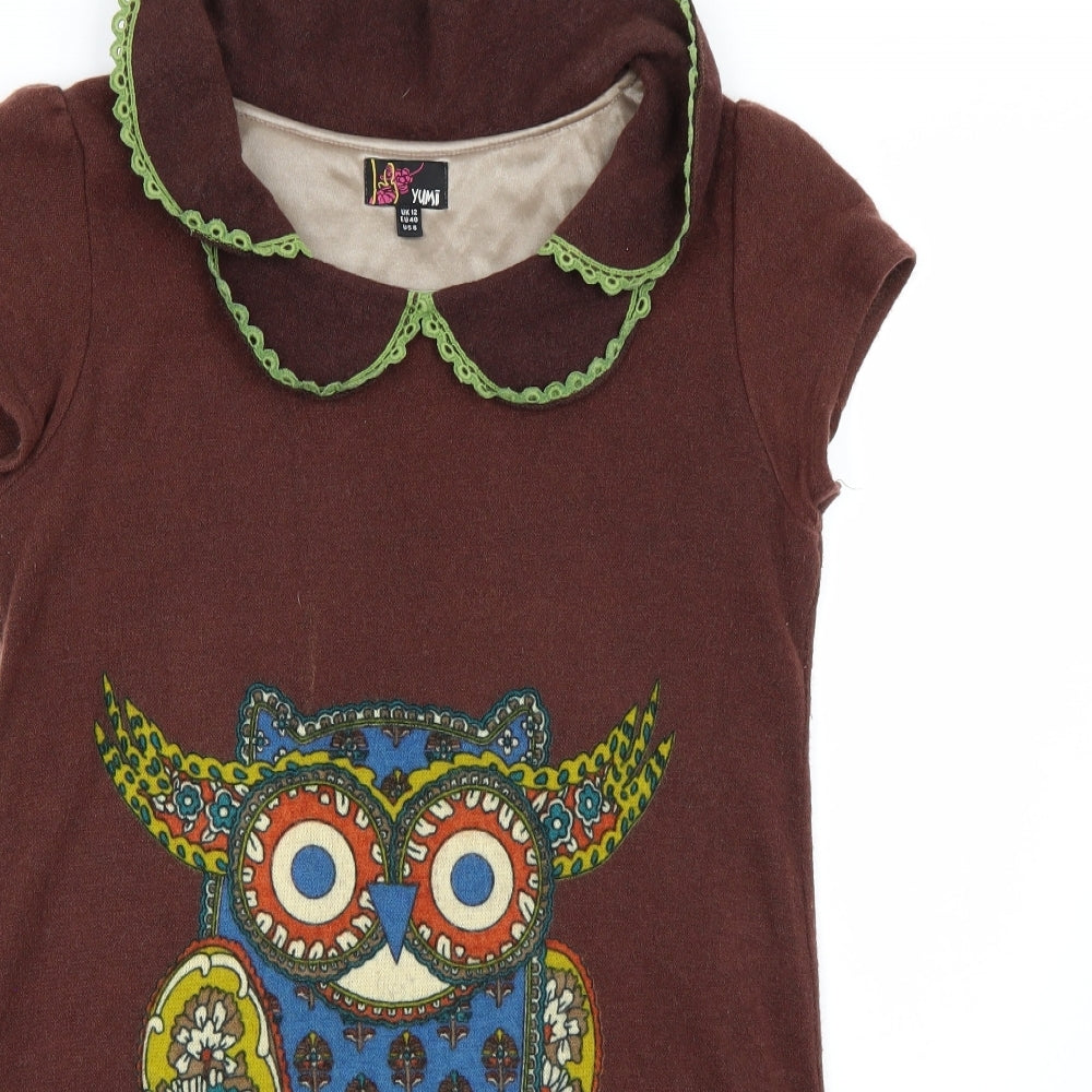 Womens UK Size 12 Yumi Brown Basic T-Shirt