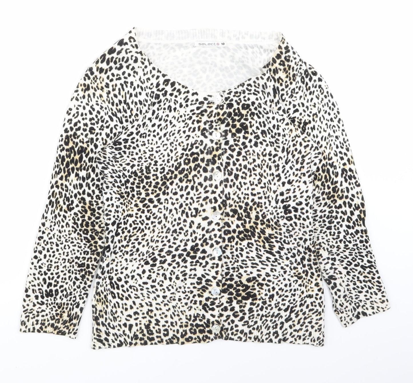 Select Womens White Animal Print  Cardigan Jumper Size 10