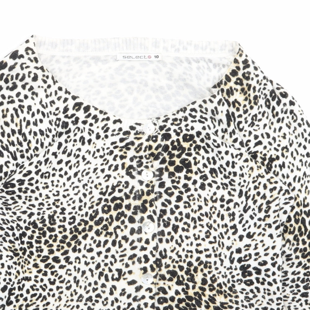 Select Womens White Animal Print  Cardigan Jumper Size 10