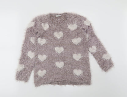 Matalan Girls Purple   Pullover Jumper Size 8-9 Years  - Hearts