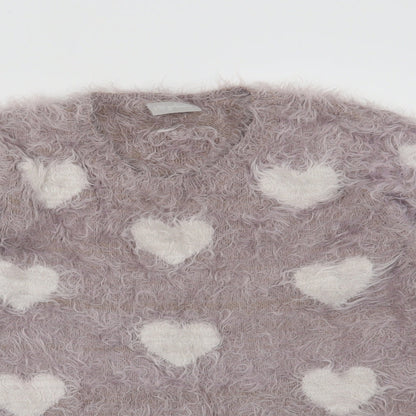 Matalan Girls Purple   Pullover Jumper Size 8-9 Years  - Hearts