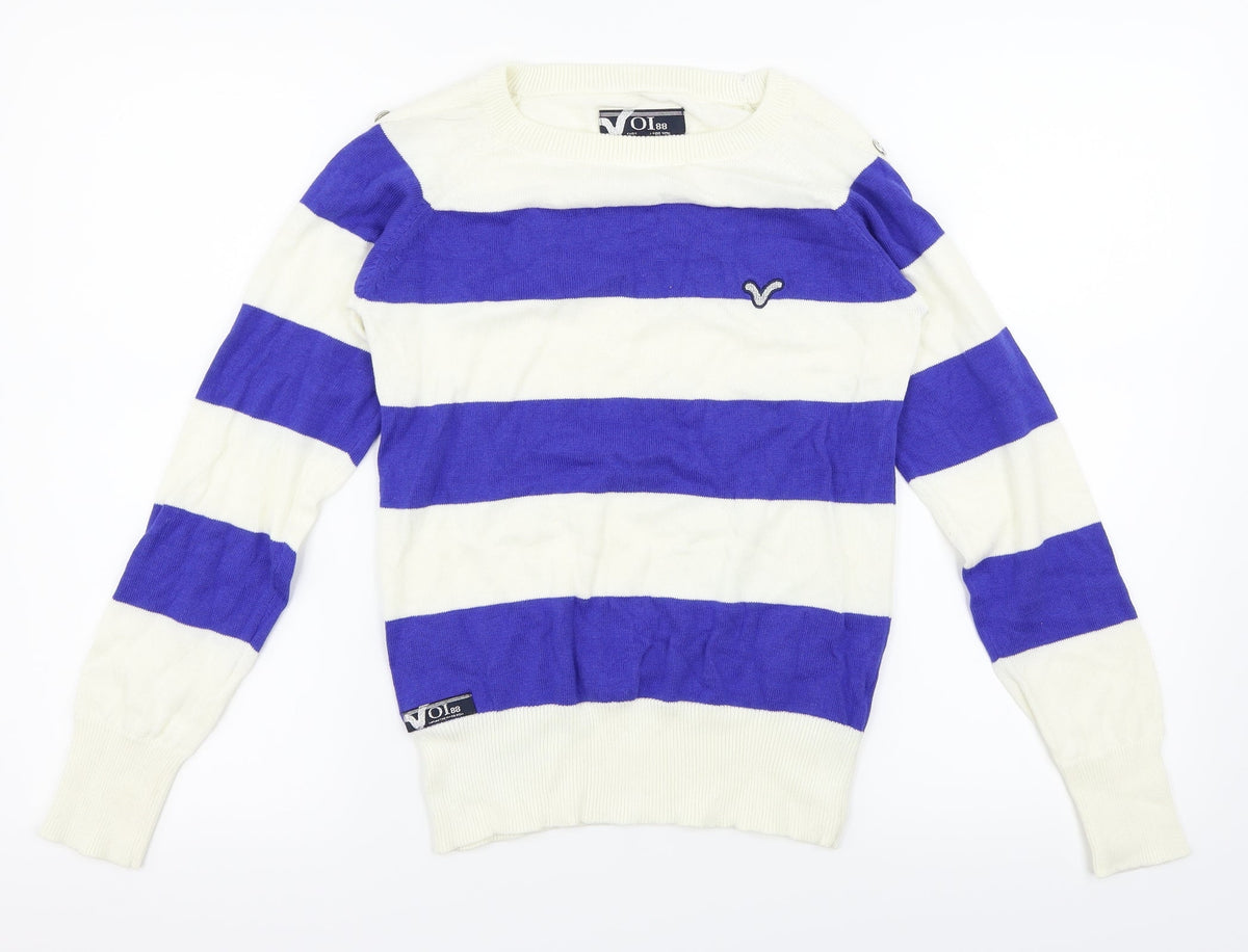 Voi Womens White Striped  Pullover Jumper Size 8