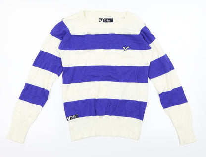 Voi Womens White Striped  Pullover Jumper Size 8