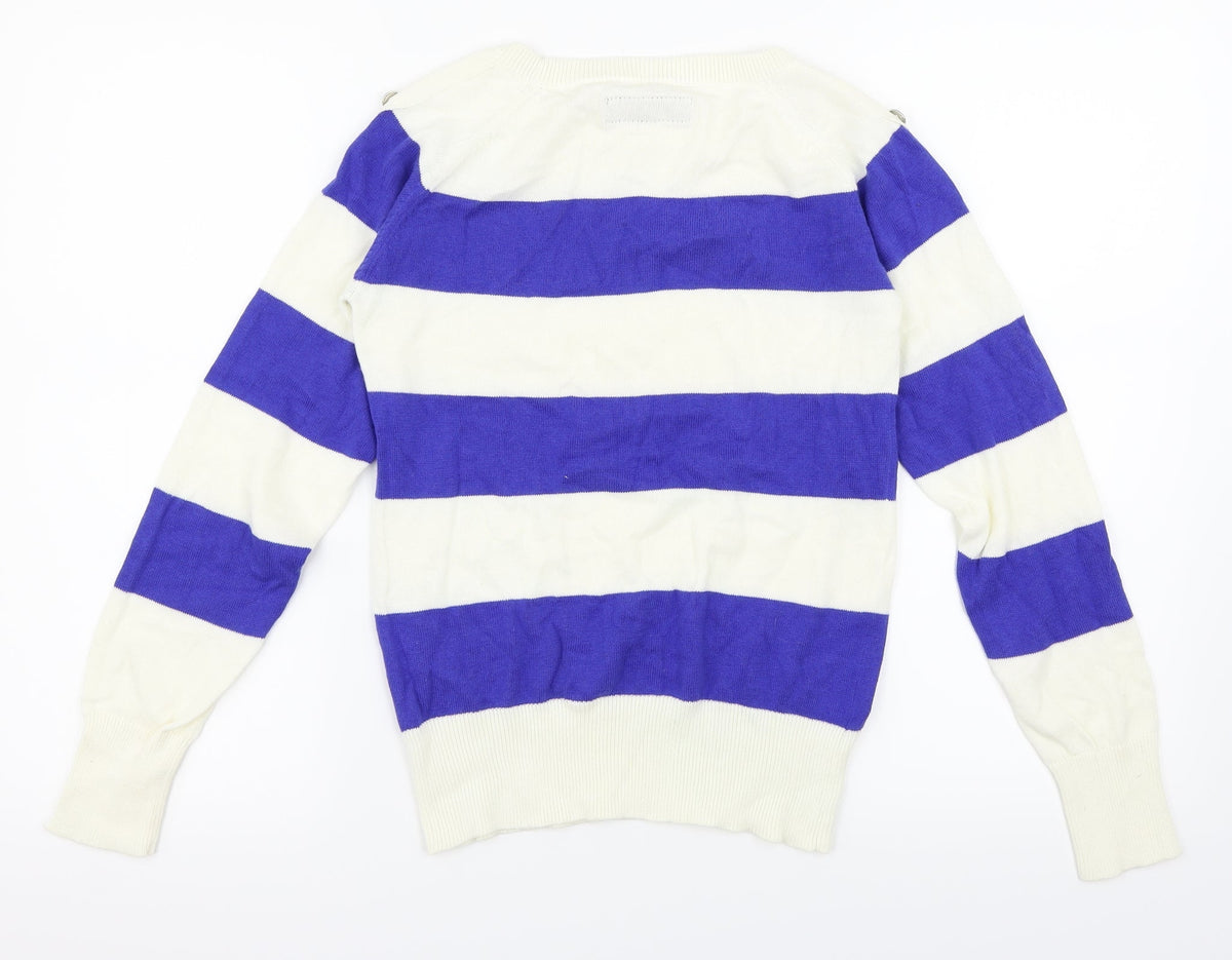 Voi Womens White Striped  Pullover Jumper Size 8