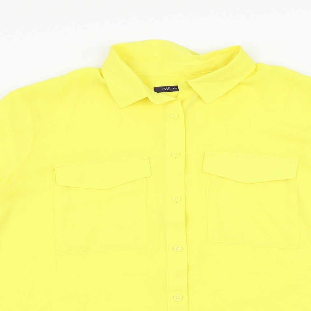 Womens UK Size 12 M&S Yellow Basic Button-Up