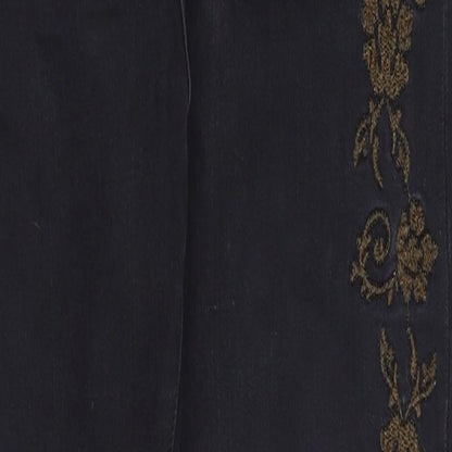 Topshop Womens Black Floral Denim Straight Jeans Size 30 in L32 in