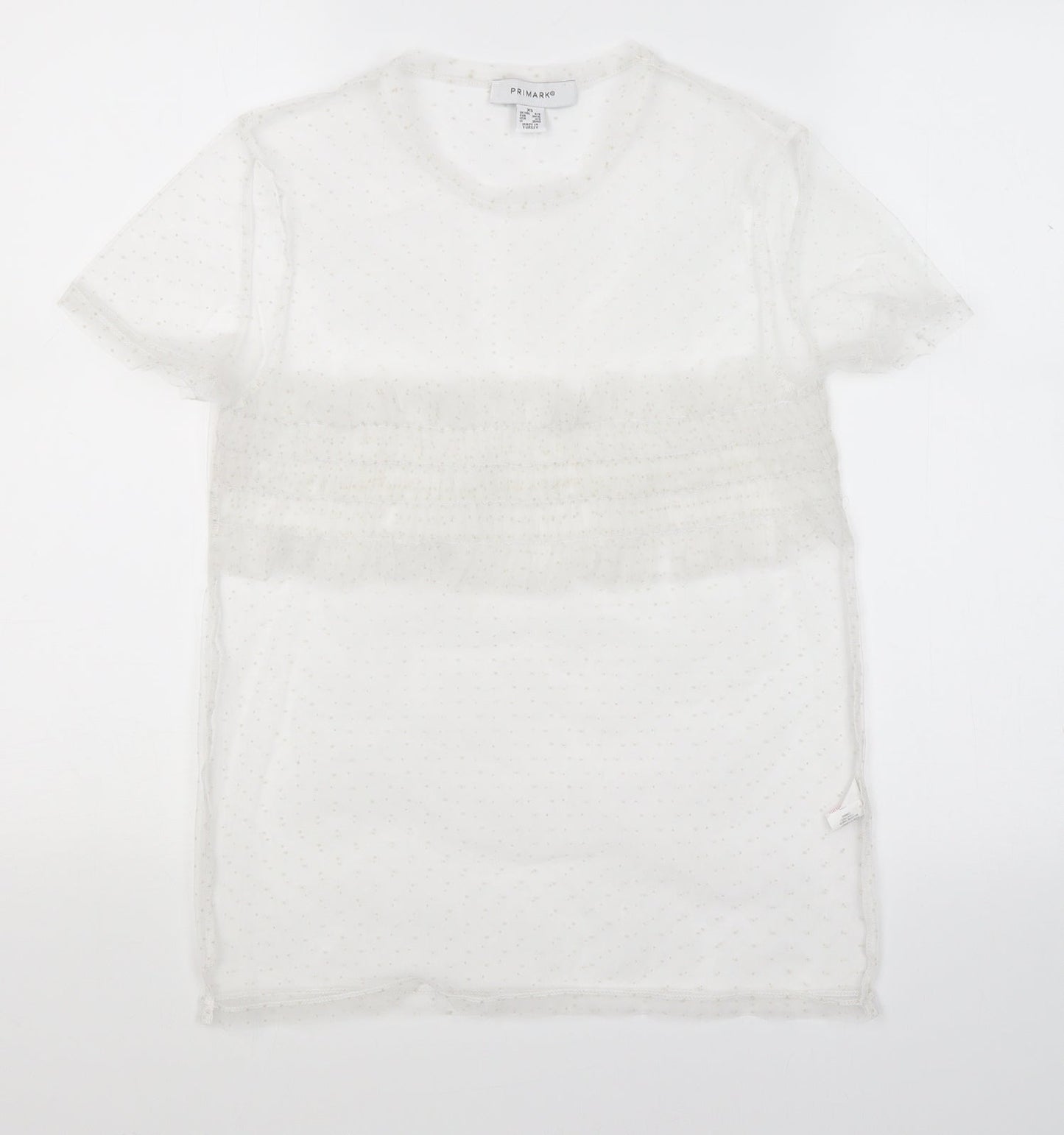 Primark Womens White Polka Dot Mesh Basic T-Shirt Size XS  - See Through
