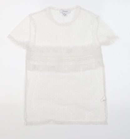 Primark Womens White Polka Dot Mesh Basic T-Shirt Size XS  - See Through