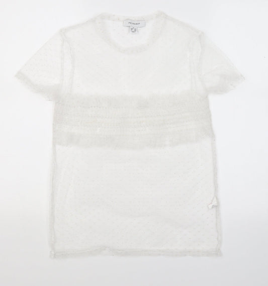 Primark Womens White Polka Dot Mesh Basic T-Shirt Size XS  - See Through