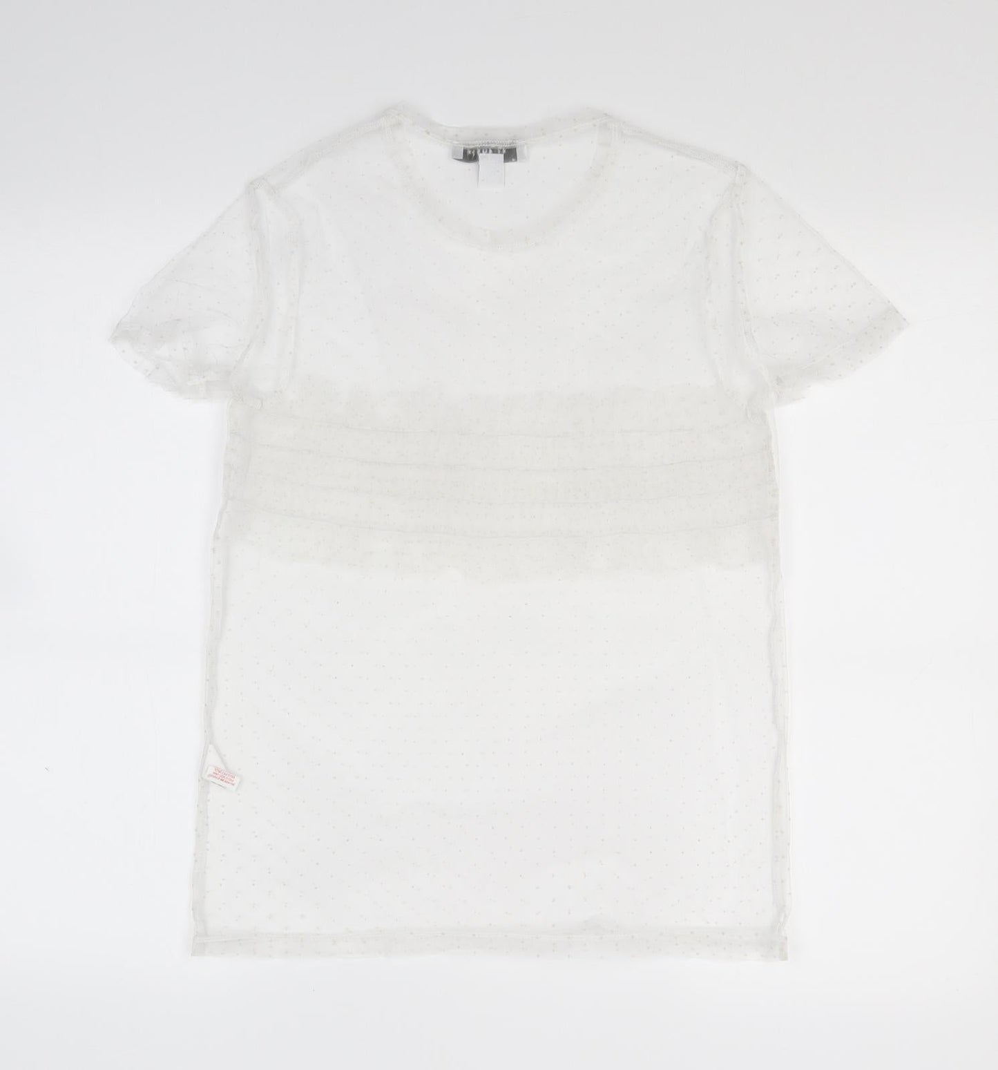 Primark Womens White Polka Dot Mesh Basic T-Shirt Size XS  - See Through
