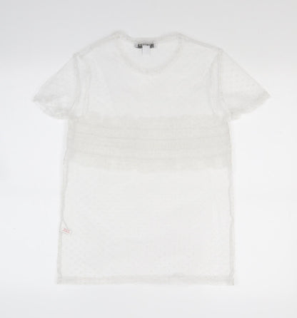 Primark Womens White Polka Dot Mesh Basic T-Shirt Size XS  - See Through