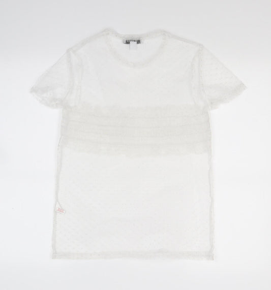 Primark Womens White Polka Dot Mesh Basic T-Shirt Size XS  - See Through