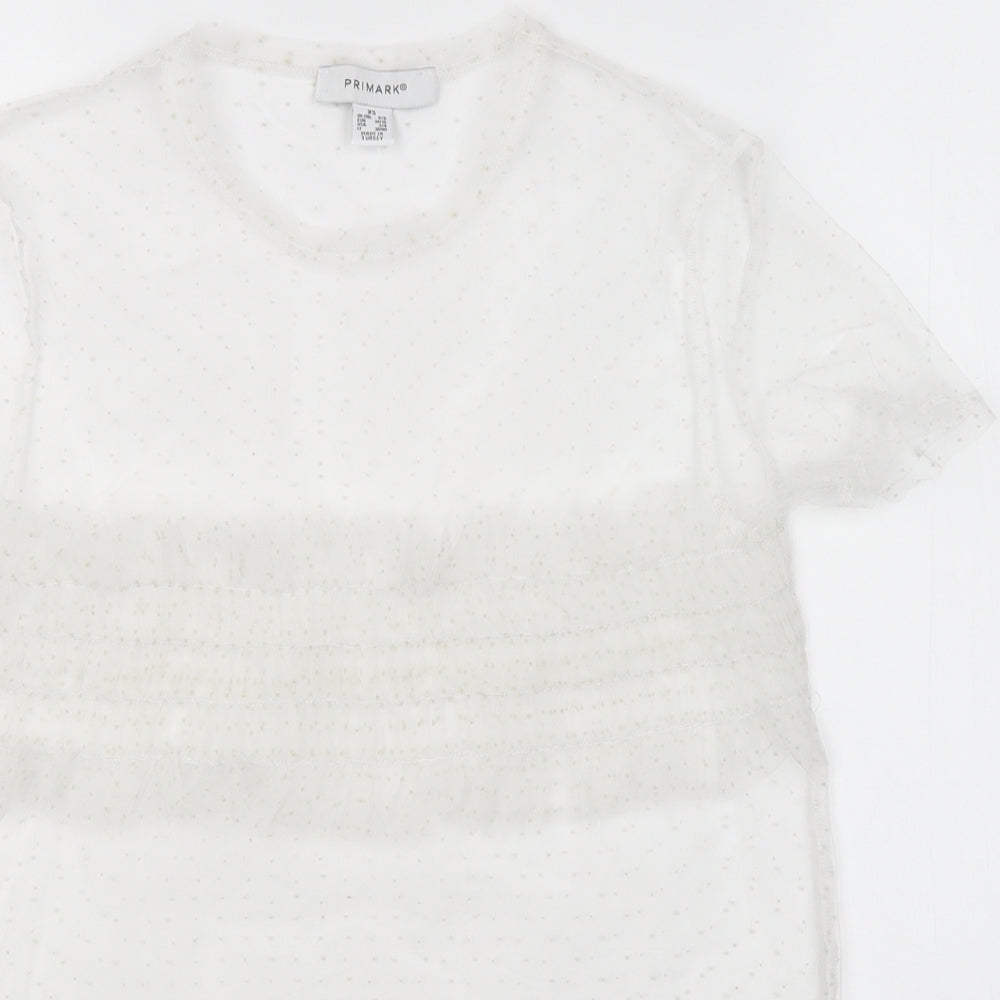 Primark Womens White Polka Dot Mesh Basic T-Shirt Size XS  - See Through