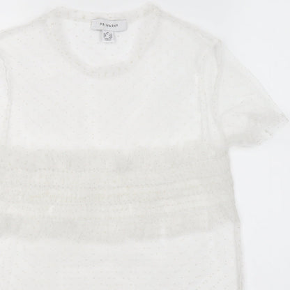 Primark Womens White Polka Dot Mesh Basic T-Shirt Size XS  - See Through