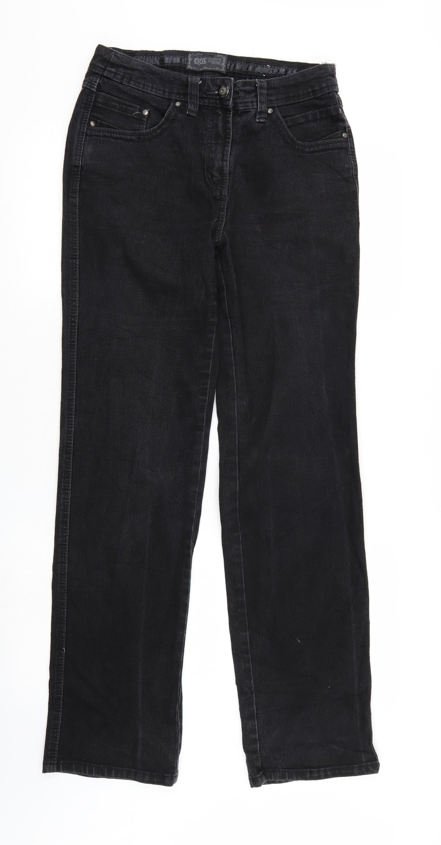 Womens UK Size 29 in Cecil Regular Fit Straight Black Jeans