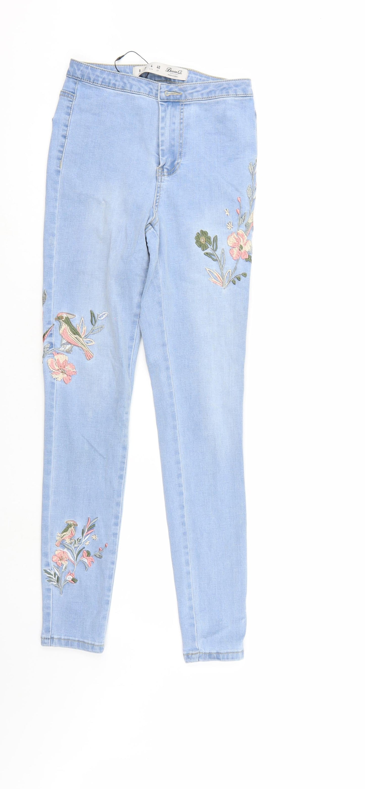 Denim & Co. Womens Blue Floral Denim Tapered Jeans Size 8 L27 in