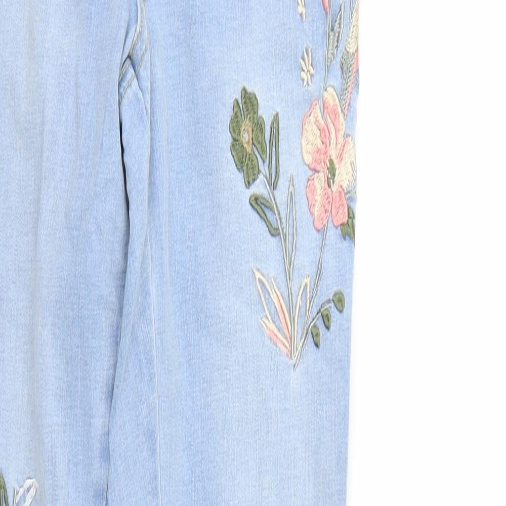 Denim & Co. Womens Blue Floral Denim Tapered Jeans Size 8 L27 in