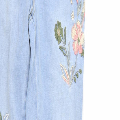 Denim & Co. Womens Blue Floral Denim Tapered Jeans Size 8 L27 in