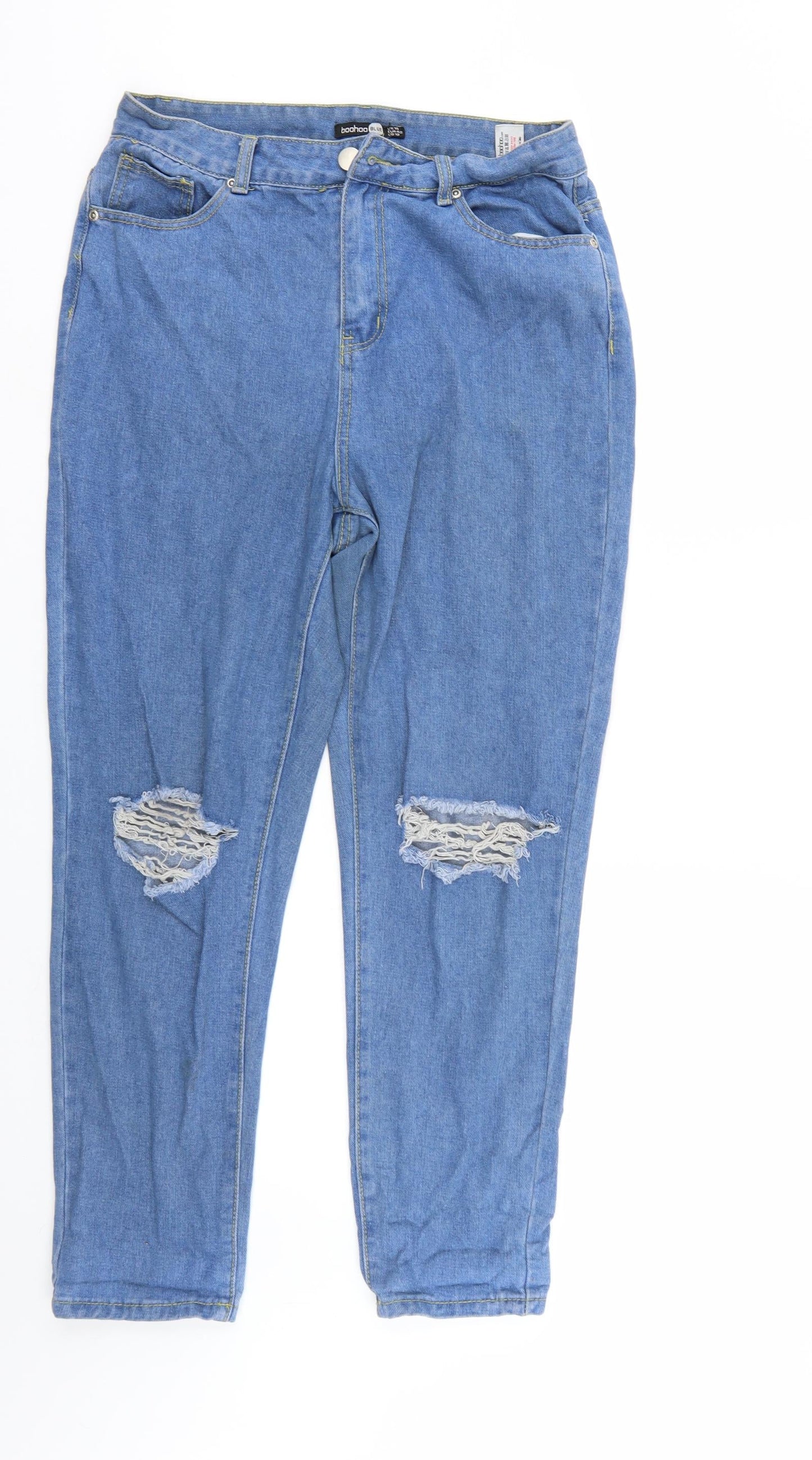 Boohoo Womens Blue  Denim Straight Jeans Size 14 L26 in