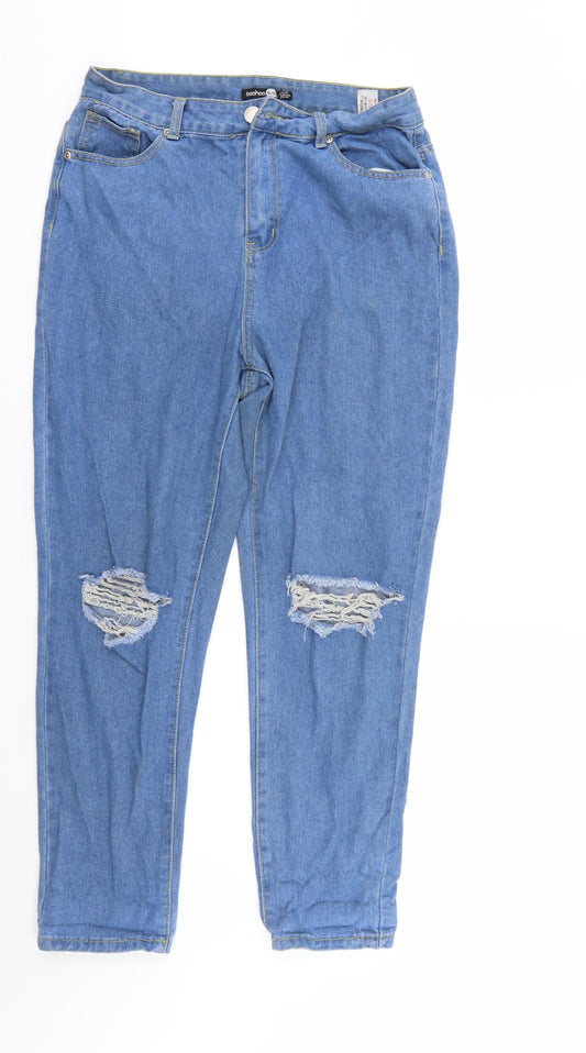 Boohoo Womens Blue  Denim Straight Jeans Size 14 L26 in