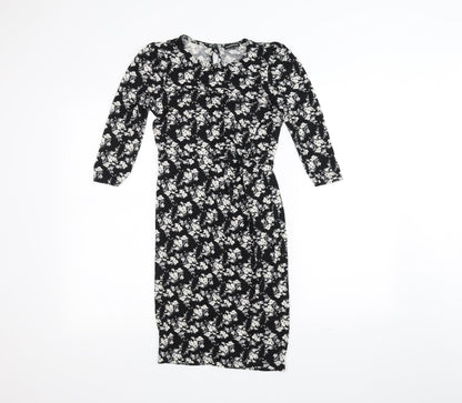 Warehouse Womens Black Floral  Pencil Dress  Size 8