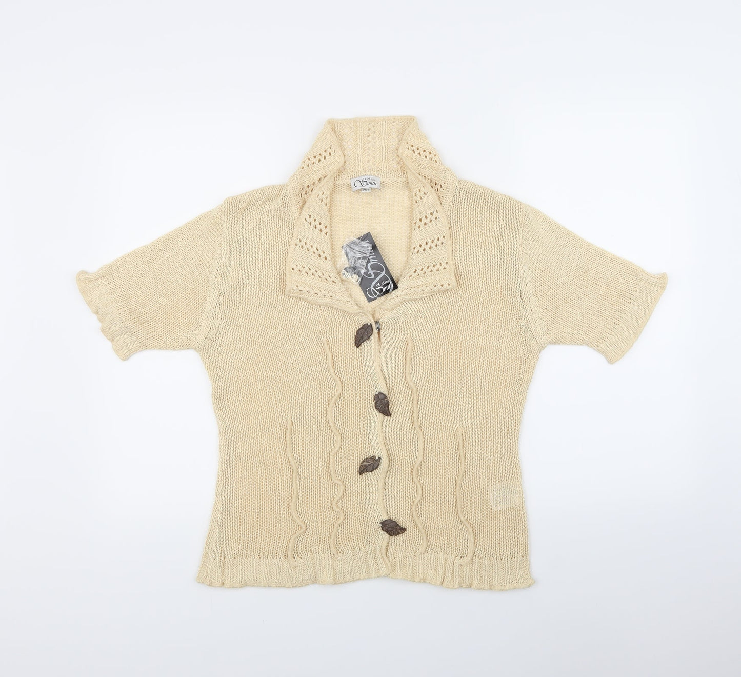 Anne Smith Womens Beige   Cardigan Jumper Size L  - Leaf details on poppers