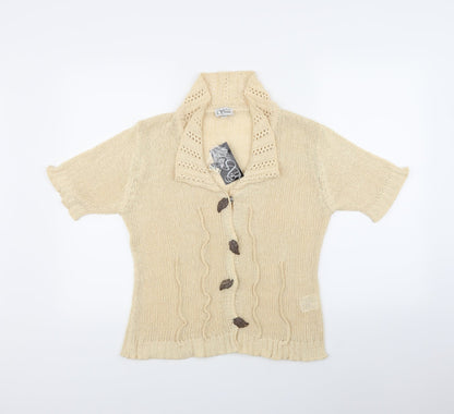 Anne Smith Womens Beige   Cardigan Jumper Size L  - Leaf details on poppers